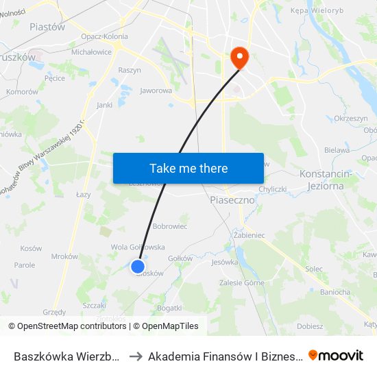 Baszkówka Wierzbowa 02 to Akademia Finansów I Biznesu Vistula map