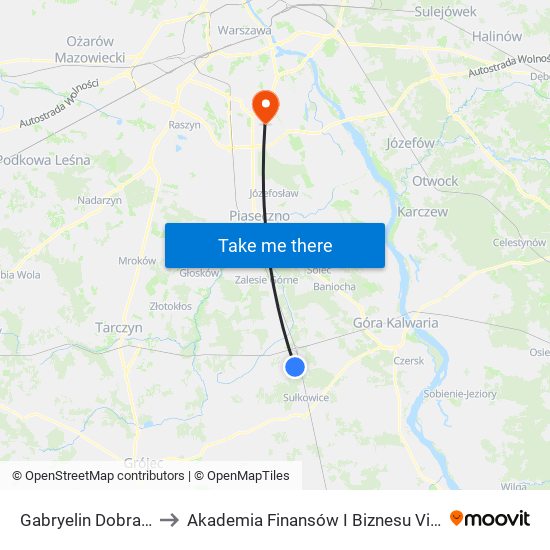 Gabryelin Dobra to Akademia Finansów I Biznesu Vistula map