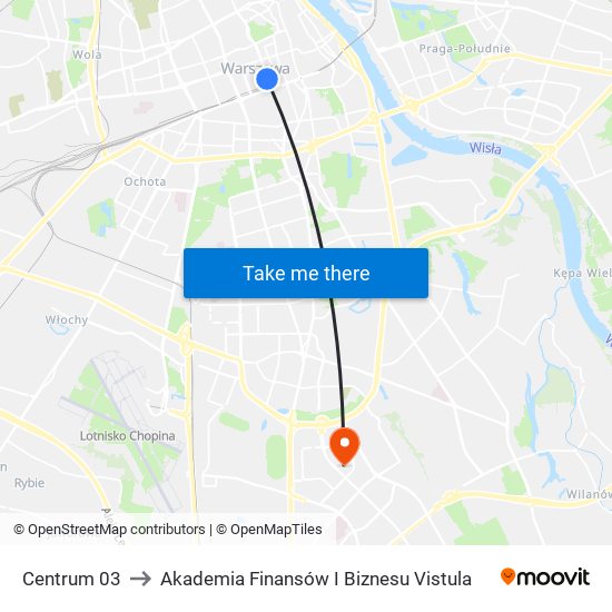 Centrum to Akademia Finansów I Biznesu Vistula map