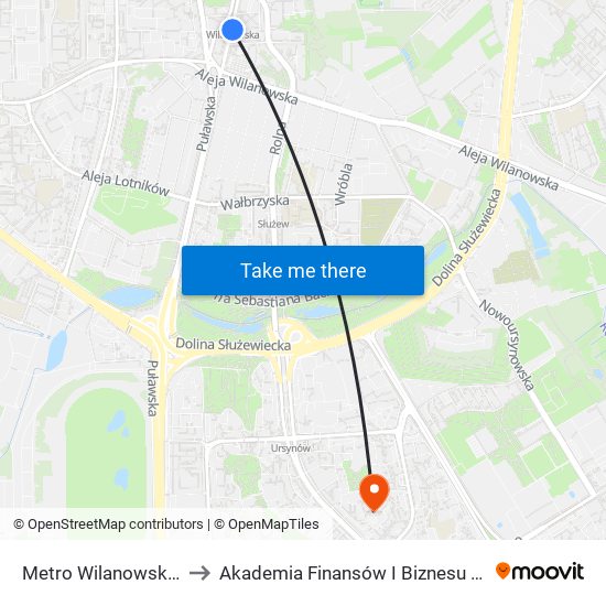 Metro Wilanowska 02 to Akademia Finansów I Biznesu Vistula map