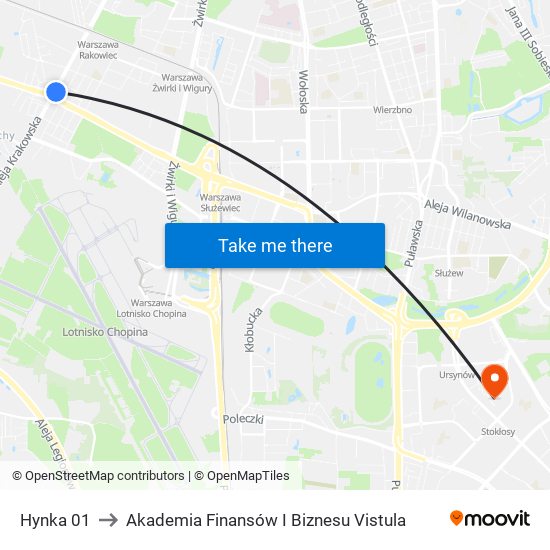 Hynka to Akademia Finansów I Biznesu Vistula map