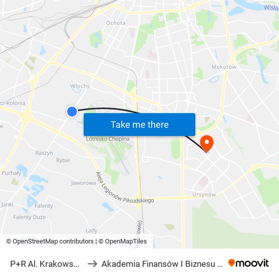 P+R Al. Krakowska to Akademia Finansów I Biznesu Vistula map