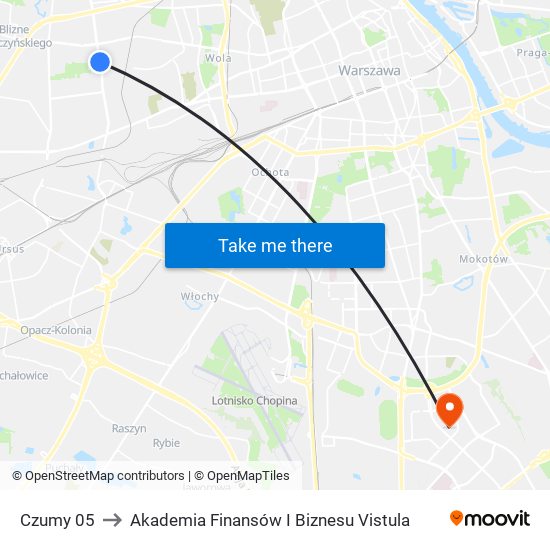 Czumy 05 to Akademia Finansów I Biznesu Vistula map