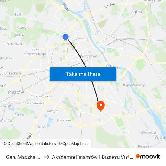 Gen. Maczka 01 to Akademia Finansów I Biznesu Vistula map