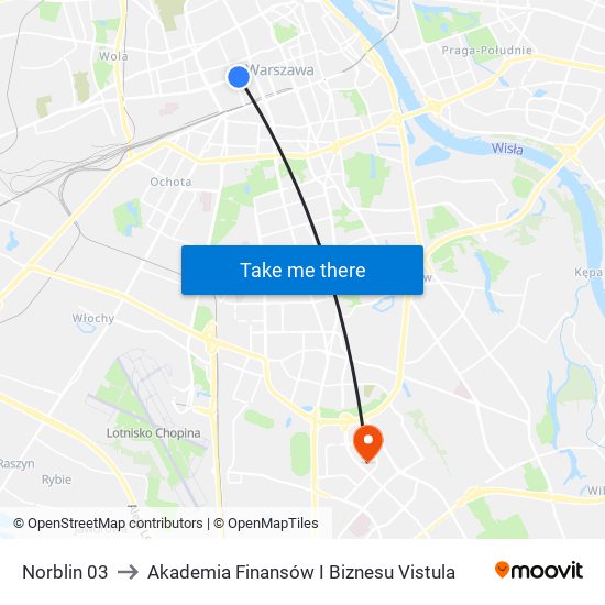 Norblin 03 to Akademia Finansów I Biznesu Vistula map