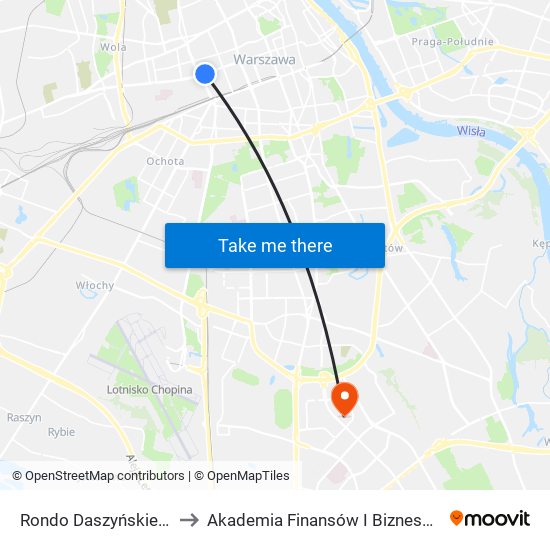 Rondo Daszyńskiego 01 to Akademia Finansów I Biznesu Vistula map