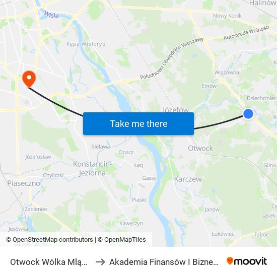 Otwock Wólka Mlądzka to Akademia Finansów I Biznesu Vistula map