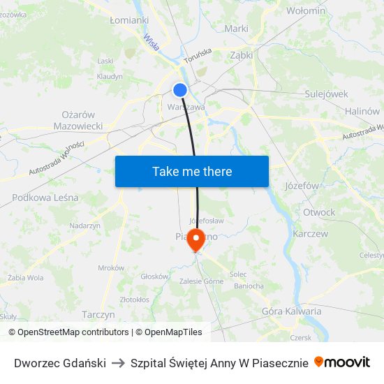 Dworzec Gdański to Szpital Świętej Anny W Piasecznie map