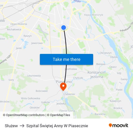 Służew to Szpital Świętej Anny W Piasecznie map