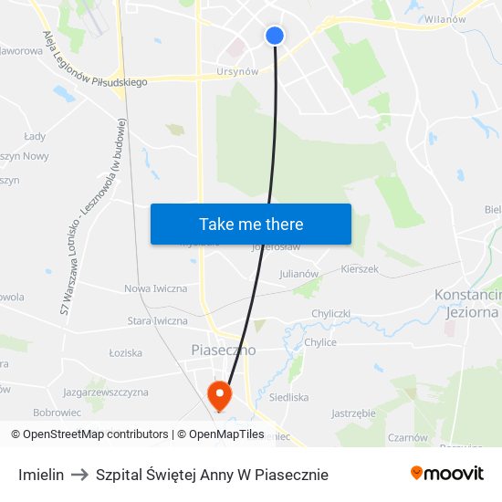 Imielin to Szpital Świętej Anny W Piasecznie map