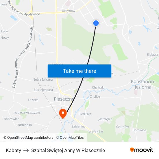 Kabaty to Szpital Świętej Anny W Piasecznie map