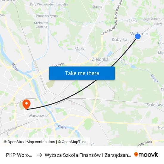 PKP Wołomin to Wyższa Szkoła Finansów I Zarządzania W Warszawie map