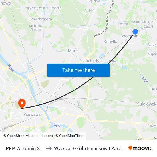 PKP Wołomin Słoneczna 02 to Wyższa Szkoła Finansów I Zarządzania W Warszawie map