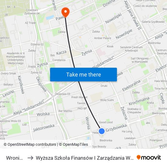 Wronia 01 to Wyższa Szkoła Finansów I Zarządzania W Warszawie map