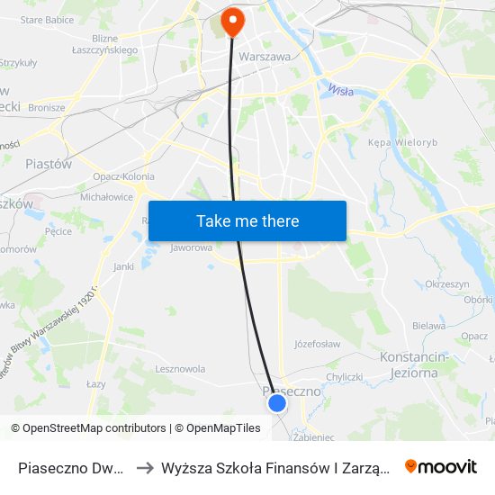 Piaseczno Dworcowa to Wyższa Szkoła Finansów I Zarządzania W Warszawie map