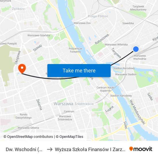 Dw. Wschodni (Kijowska) 15 to Wyższa Szkoła Finansów I Zarządzania W Warszawie map