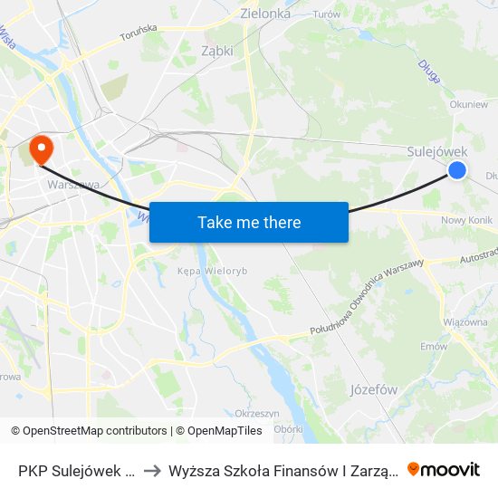 PKP Sulejówek Miłosna 01 to Wyższa Szkoła Finansów I Zarządzania W Warszawie map