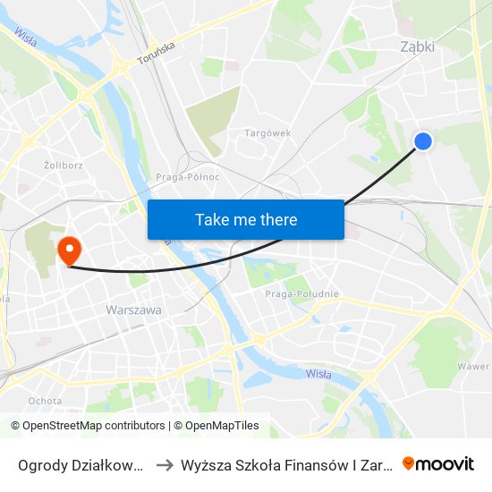 Ogrody Działkowe Kawęczyn 01 to Wyższa Szkoła Finansów I Zarządzania W Warszawie map