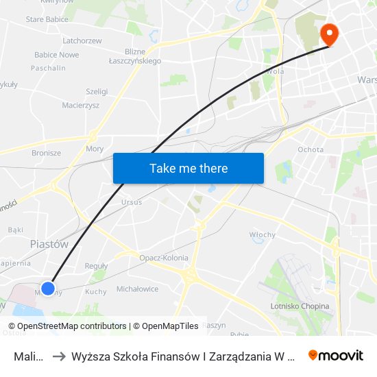 Malichy to Wyższa Szkoła Finansów I Zarządzania W Warszawie map