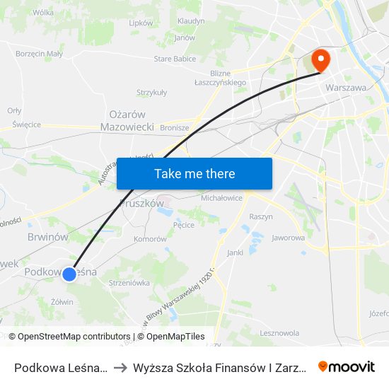 Podkowa Leśna Wschodnia to Wyższa Szkoła Finansów I Zarządzania W Warszawie map