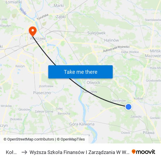 Kołbiel to Wyższa Szkoła Finansów I Zarządzania W Warszawie map