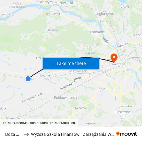 Boża Wola to Wyższa Szkoła Finansów I Zarządzania W Warszawie map