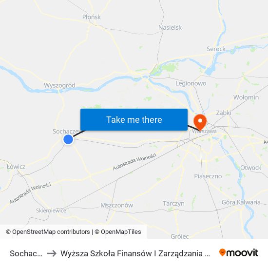 Sochaczew to Wyższa Szkoła Finansów I Zarządzania W Warszawie map