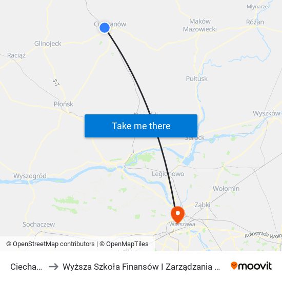 Ciechanów to Wyższa Szkoła Finansów I Zarządzania W Warszawie map