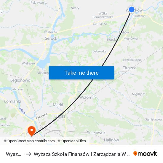 Wyszków to Wyższa Szkoła Finansów I Zarządzania W Warszawie map