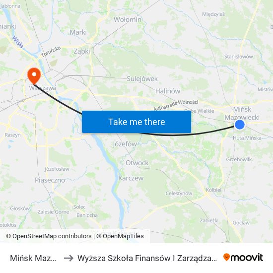 Mińsk Mazowiecki to Wyższa Szkoła Finansów I Zarządzania W Warszawie map