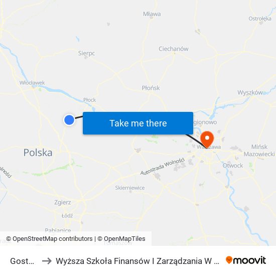 Gostynin to Wyższa Szkoła Finansów I Zarządzania W Warszawie map