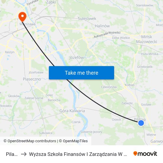 Pilawa to Wyższa Szkoła Finansów I Zarządzania W Warszawie map