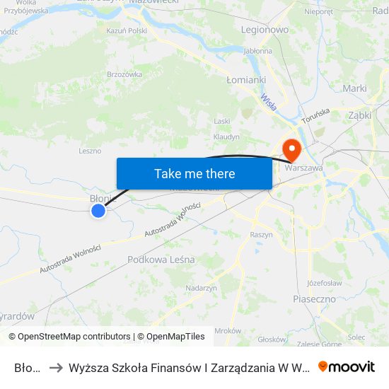 Błonie to Wyższa Szkoła Finansów I Zarządzania W Warszawie map