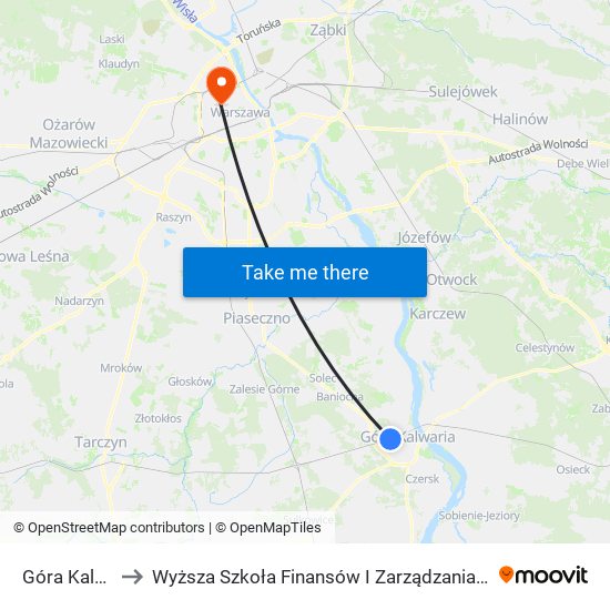 Góra Kalwaria to Wyższa Szkoła Finansów I Zarządzania W Warszawie map