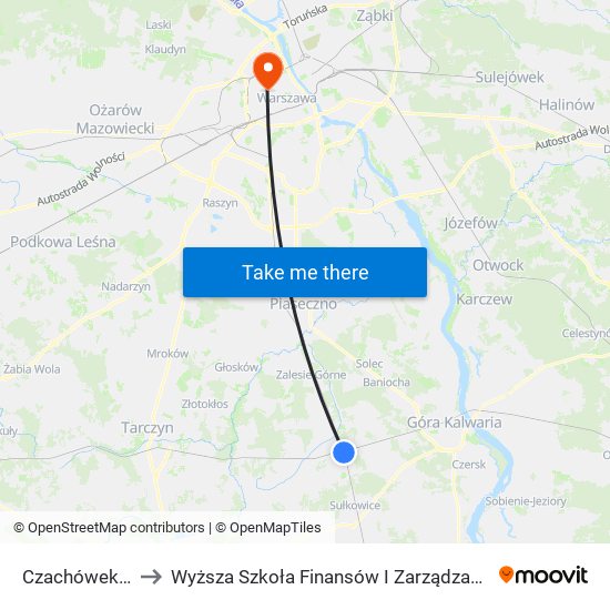 Czachówek Górny to Wyższa Szkoła Finansów I Zarządzania W Warszawie map