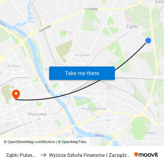 Ząbki Pułaskiego 01 to Wyższa Szkoła Finansów I Zarządzania W Warszawie map