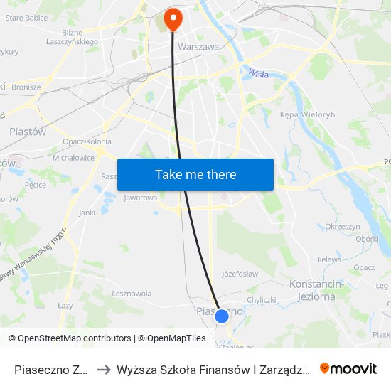 Piaseczno Zgoda 01 to Wyższa Szkoła Finansów I Zarządzania W Warszawie map