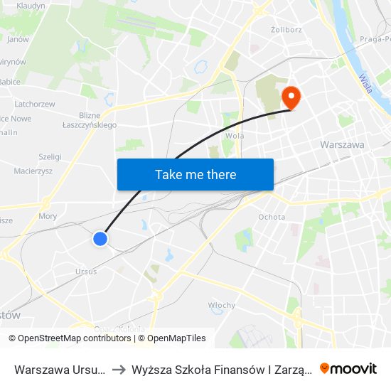 Warszawa Ursus Północny to Wyższa Szkoła Finansów I Zarządzania W Warszawie map