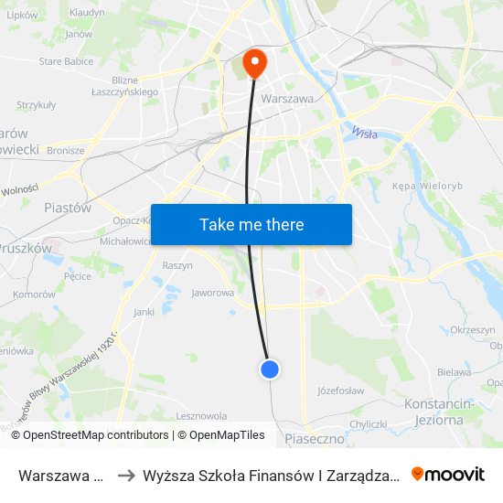 Warszawa Jeziorki to Wyższa Szkoła Finansów I Zarządzania W Warszawie map