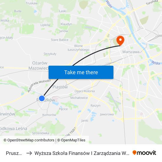 Pruszków to Wyższa Szkoła Finansów I Zarządzania W Warszawie map