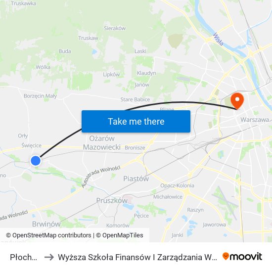 Płochocin to Wyższa Szkoła Finansów I Zarządzania W Warszawie map