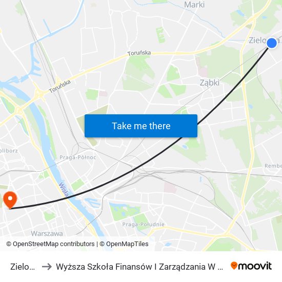 Zielonka to Wyższa Szkoła Finansów I Zarządzania W Warszawie map