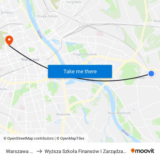 Warszawa Wawer to Wyższa Szkoła Finansów I Zarządzania W Warszawie map