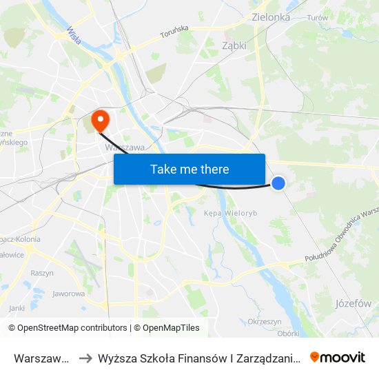 Warszawa Anin to Wyższa Szkoła Finansów I Zarządzania W Warszawie map