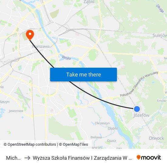 Michalin to Wyższa Szkoła Finansów I Zarządzania W Warszawie map