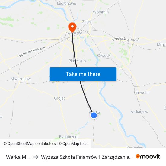 Warka Miasto to Wyższa Szkoła Finansów I Zarządzania W Warszawie map