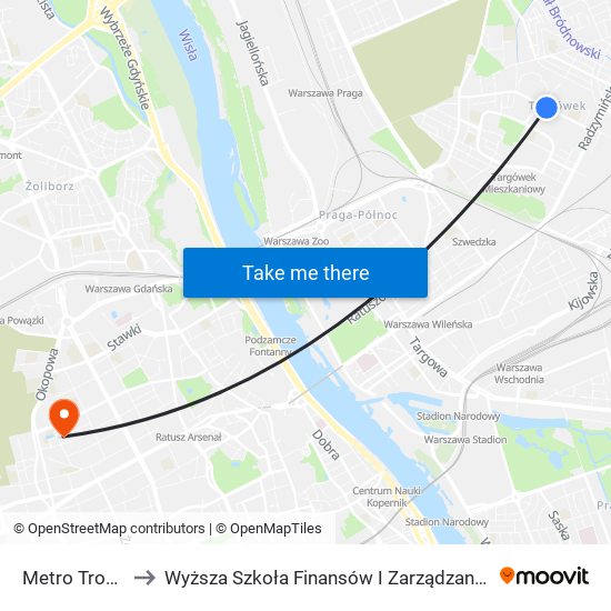 Metro Trocka 01 to Wyższa Szkoła Finansów I Zarządzania W Warszawie map