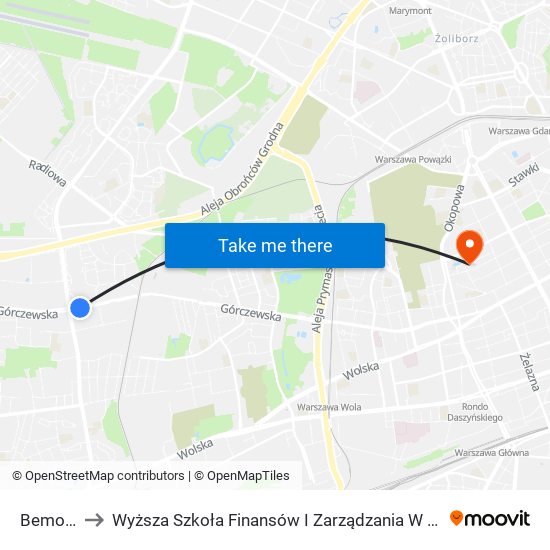 Bemowo to Wyższa Szkoła Finansów I Zarządzania W Warszawie map