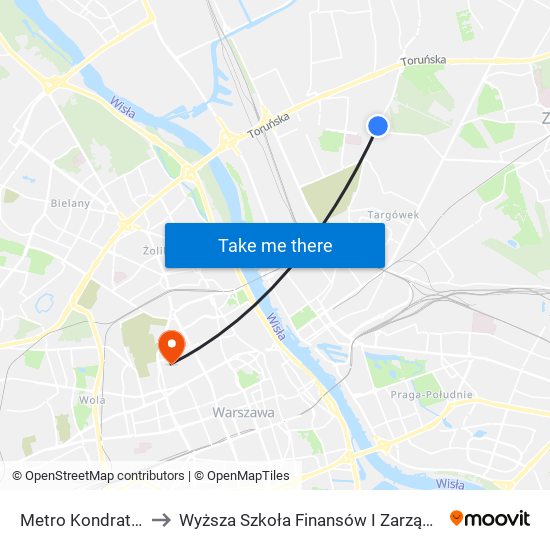 Metro Kondratowicza 06 to Wyższa Szkoła Finansów I Zarządzania W Warszawie map