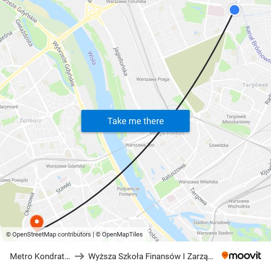 Metro Kondratowicza 08 to Wyższa Szkoła Finansów I Zarządzania W Warszawie map